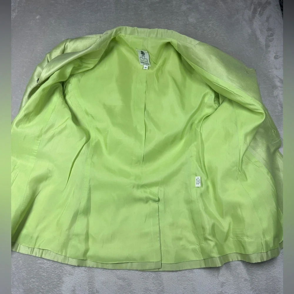Rare Vintage Gemma Kahng New York Green Silk Cotton Blend Blazer Skirt Set 8